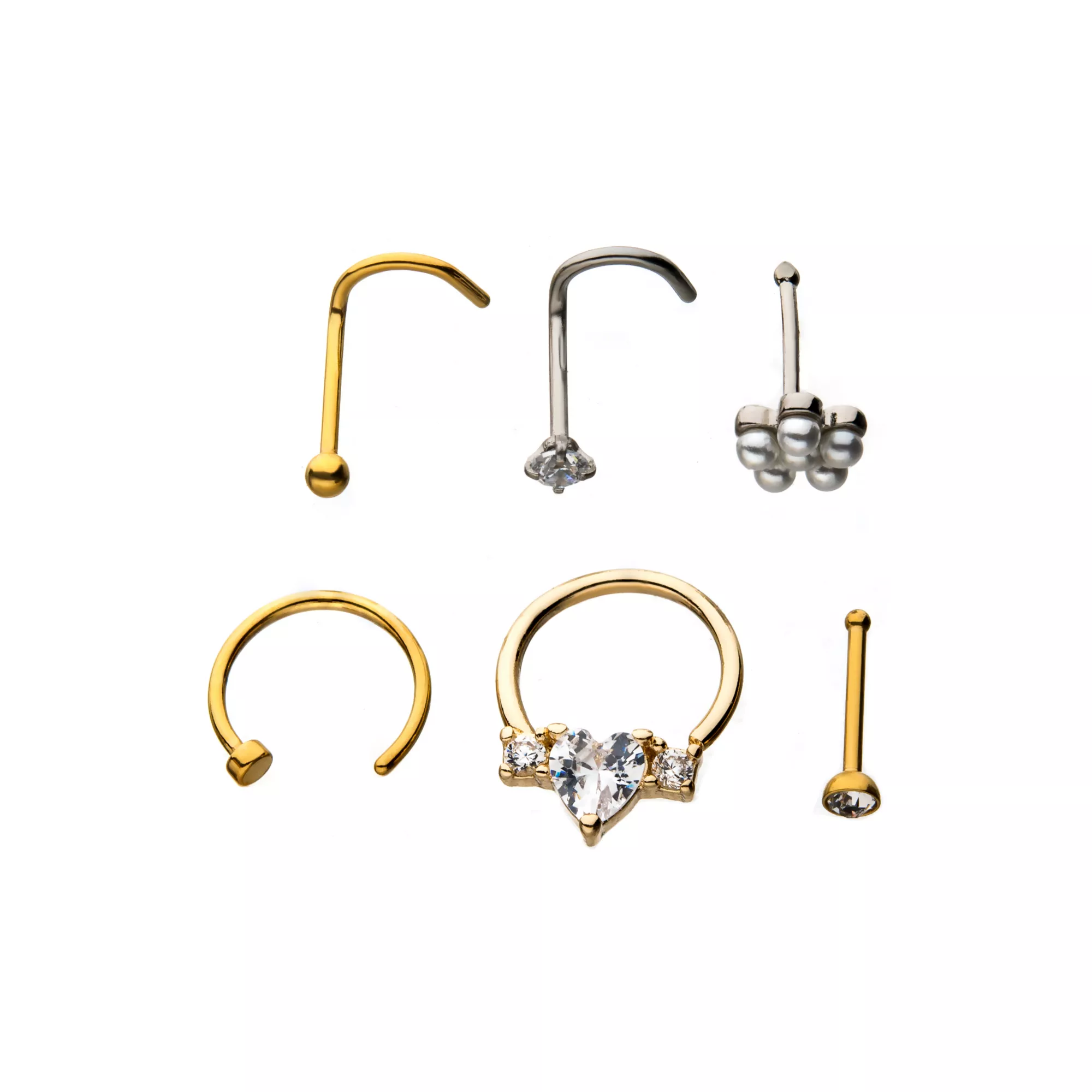 Multi-Pack Goldtone CZ Nose Rings 6 Pack - 20 Gauge at Spencer's