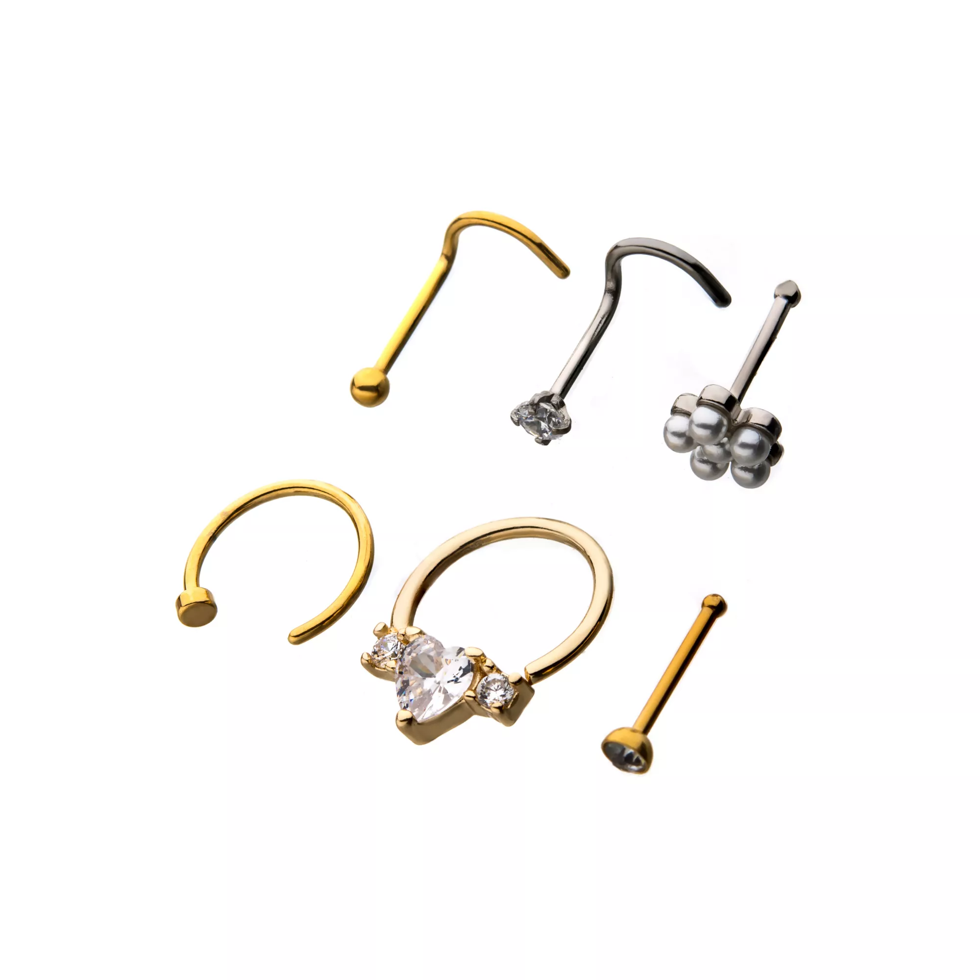 Multi-Pack Goldtone CZ Nose Rings 6 Pack - 20 Gauge at Spencer's