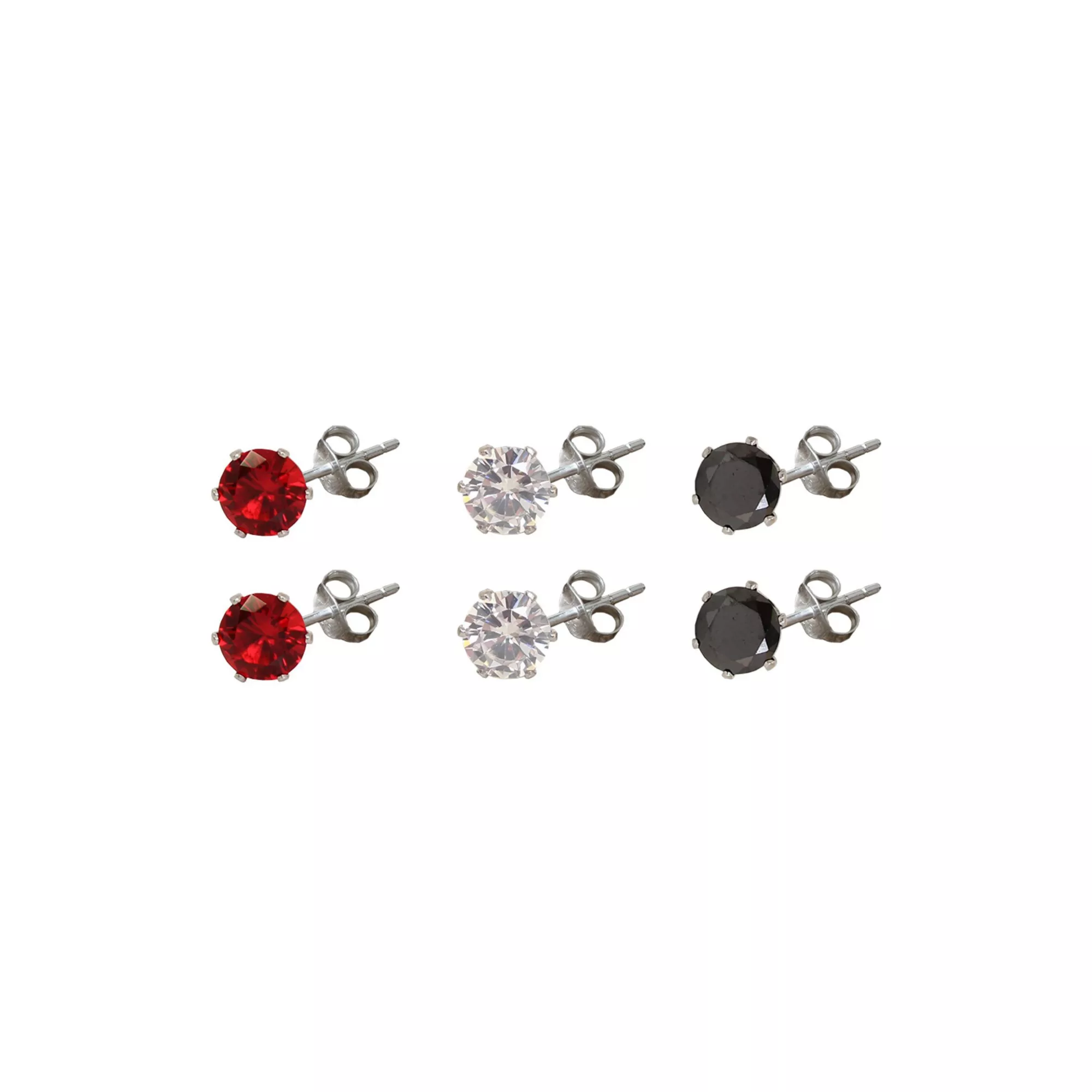 Red and Black CZ Stud Earrings - 3 Pair at Spencer's