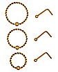 Multi-Pack Goldtone Twisted Hoop Nose Rings and L-Bend Nose Rings 6 Pack - 20 Gauge