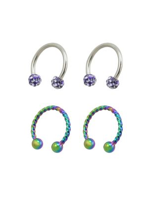 Multi-Pack Twisted CZ Horseshoe Rings 2 Pair - 16 Gauge