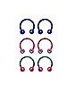 Multi-Pack Colored CZ Horseshoe Rings 3 Pair - 14 Gauge