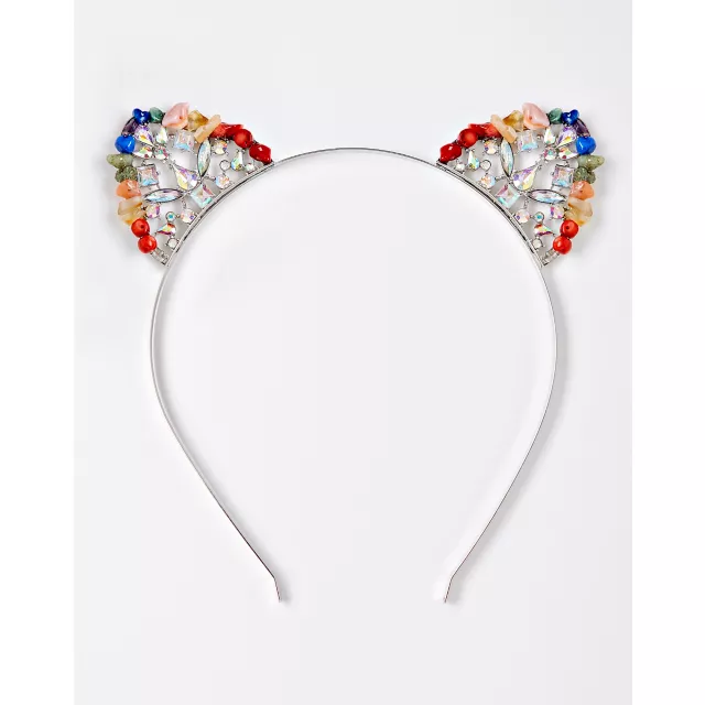 Rainbow CZ Cat Ear Headband at Spencer's