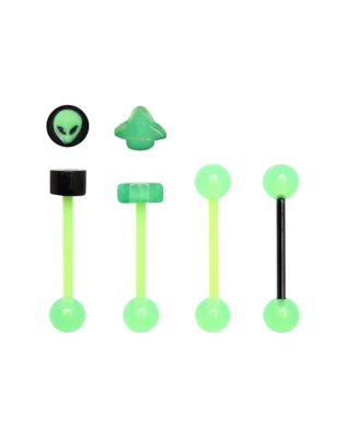 Multi-Pack Glow In The Dark Alien Barbells 4 Pack - 14 Gauge