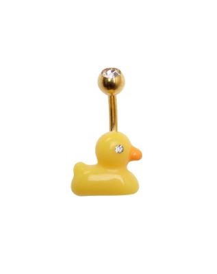 Goldtone CZ Duck Belly Ring - 14 Gauge