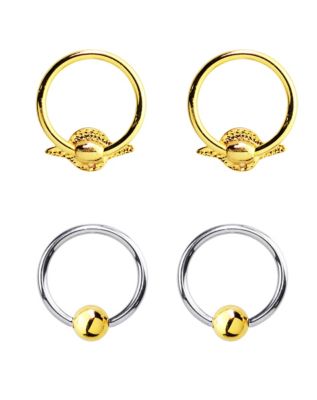 Multi-Pack Goldtone Saturn Captive Bead Rings 2 Pair - 16 Gauge