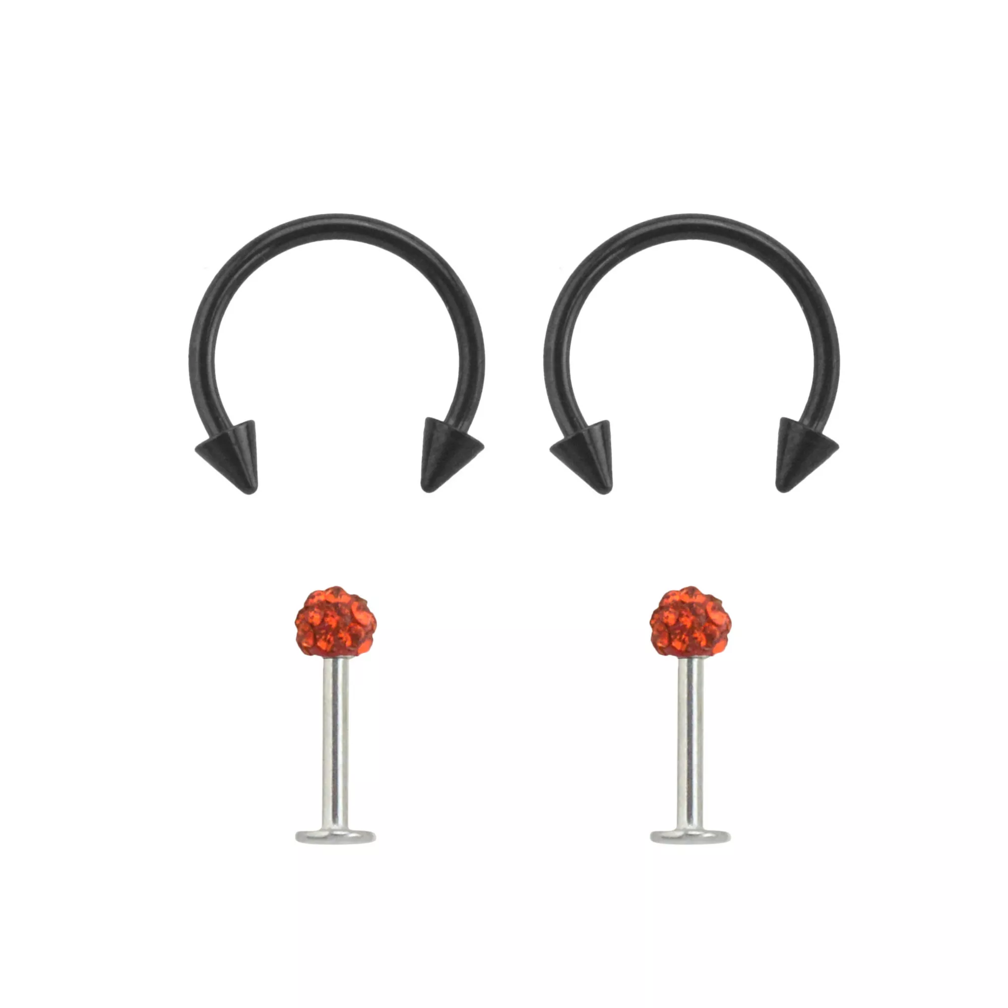 Multi-Pack CZ Horseshoe Rings and Labret Lip Rings 4 Pack - 16 Gauge at Spencer's