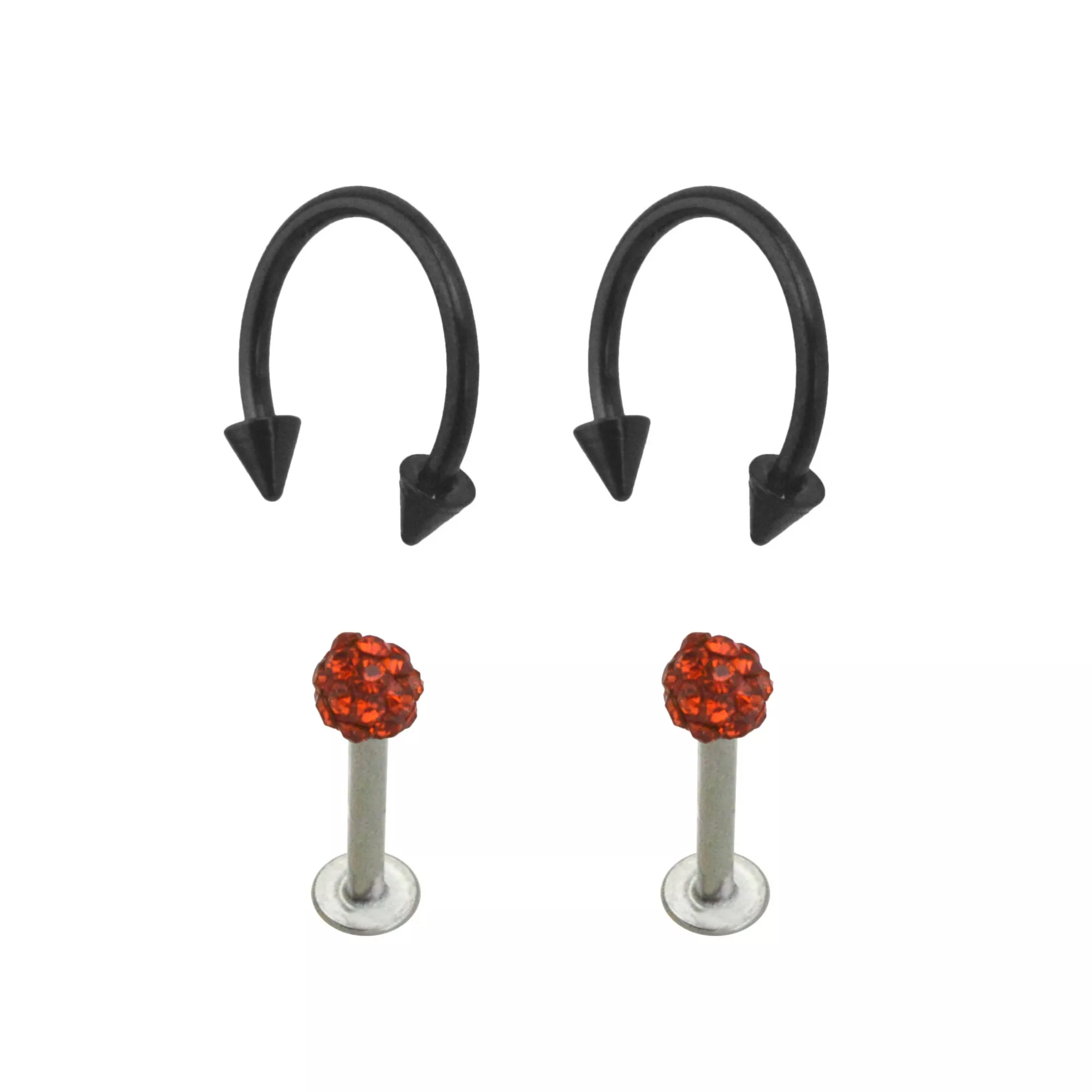 Multi-Pack CZ Horseshoe Rings and Labret Lip Rings 4 Pack - 16 Gauge at Spencer's