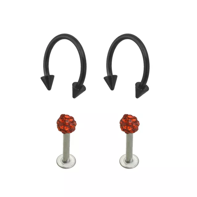 Multi-Pack CZ Horseshoe Rings and Labret Lip Rings 4 Pack - 16 Gauge at Spencer's