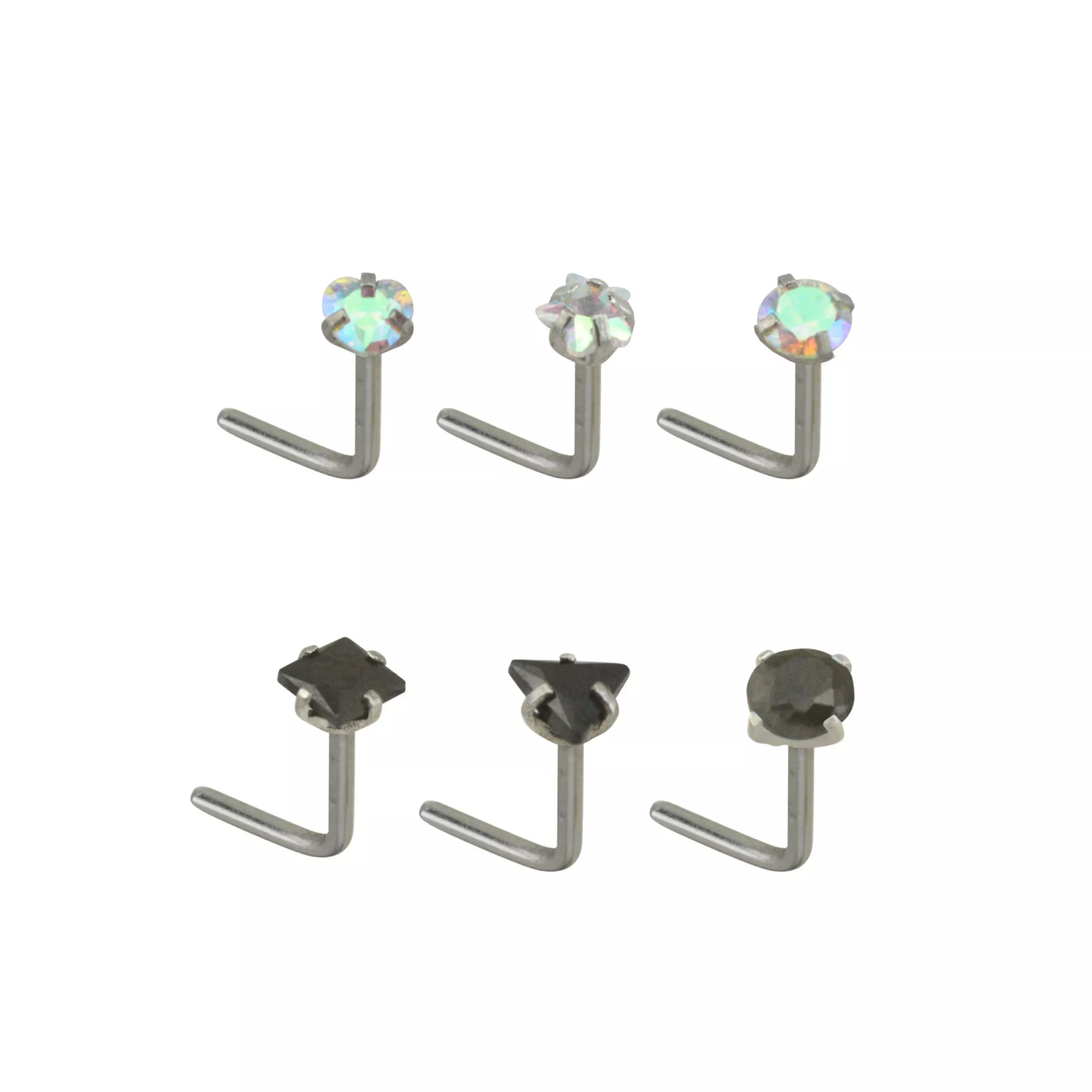 Multi-Pack Shape CZ L-Bend Nose Rings 6 Pack - 20 Gauge at Spencer's