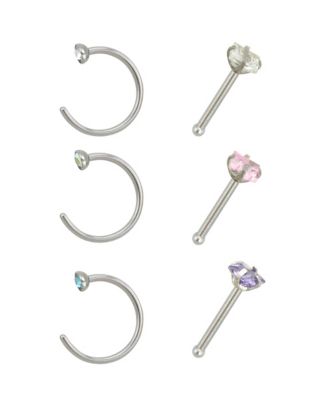 Multi-Pack CZ Hoop Nose Rings and Bone Nose Rings 6 Pack - 20 Gauge