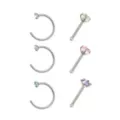 Multi-Pack CZ Hoop Nose Rings and Bone Nose Rings 6 Pack - 20 Gauge at Spencer's