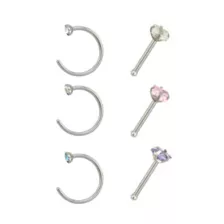Multi-Pack CZ Hoop Nose Rings and Bone Nose Rings 6 Pack - 20 Gauge at Spencer's