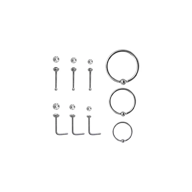 Multi-Pack CZ Nose Rings - 9 Pack at Spencer's