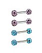 Blue and Purple CZ Nipple Barbells 4 Pack - 14 Gauge