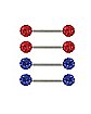 Multi-Pack Blue and Red CZ Nipple Barbells 2 Pair - 14 Gauge