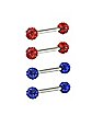 Multi-Pack Blue and Red CZ Nipple Barbells 2 Pair - 14 Gauge