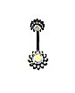 Black Flower Charm CZ Dangle Belly Ring - 14 Gauge