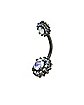 Black Flower Charm CZ Dangle Belly Ring - 14 Gauge