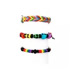 Multi-Pack Rainbow Skull Bracelets - 3 Pack at Spencer's