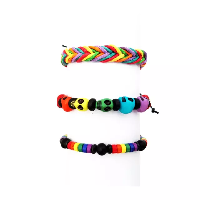 Multi-Pack Rainbow Skull Bracelets - 3 Pack at Spencer's