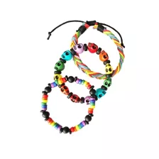 Multi-Pack Rainbow Skull Bracelets - 3 Pack at Spencer's