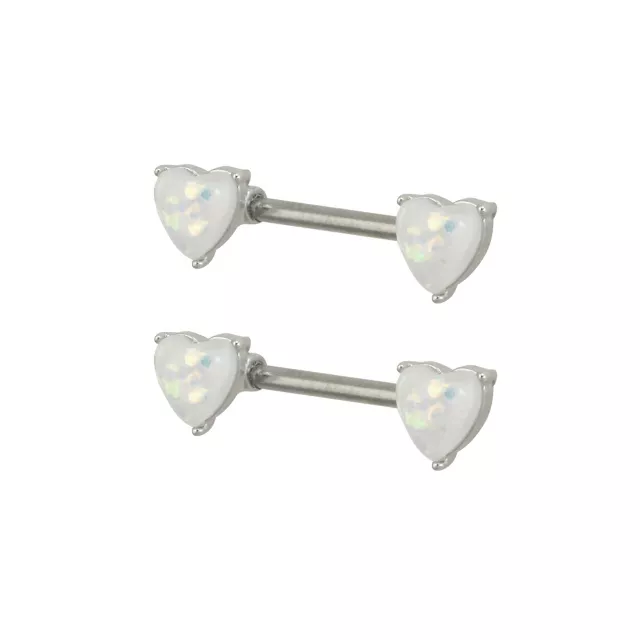 Opal-Effect Heart Nipple Barbells - 14 Gauge at Spencer's