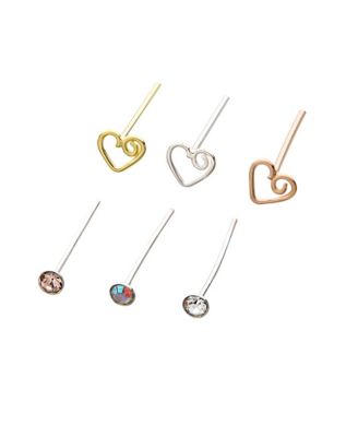 Multi-Pack Heart CZ Bone Nose Rings 6 Pack - 20 Gauge