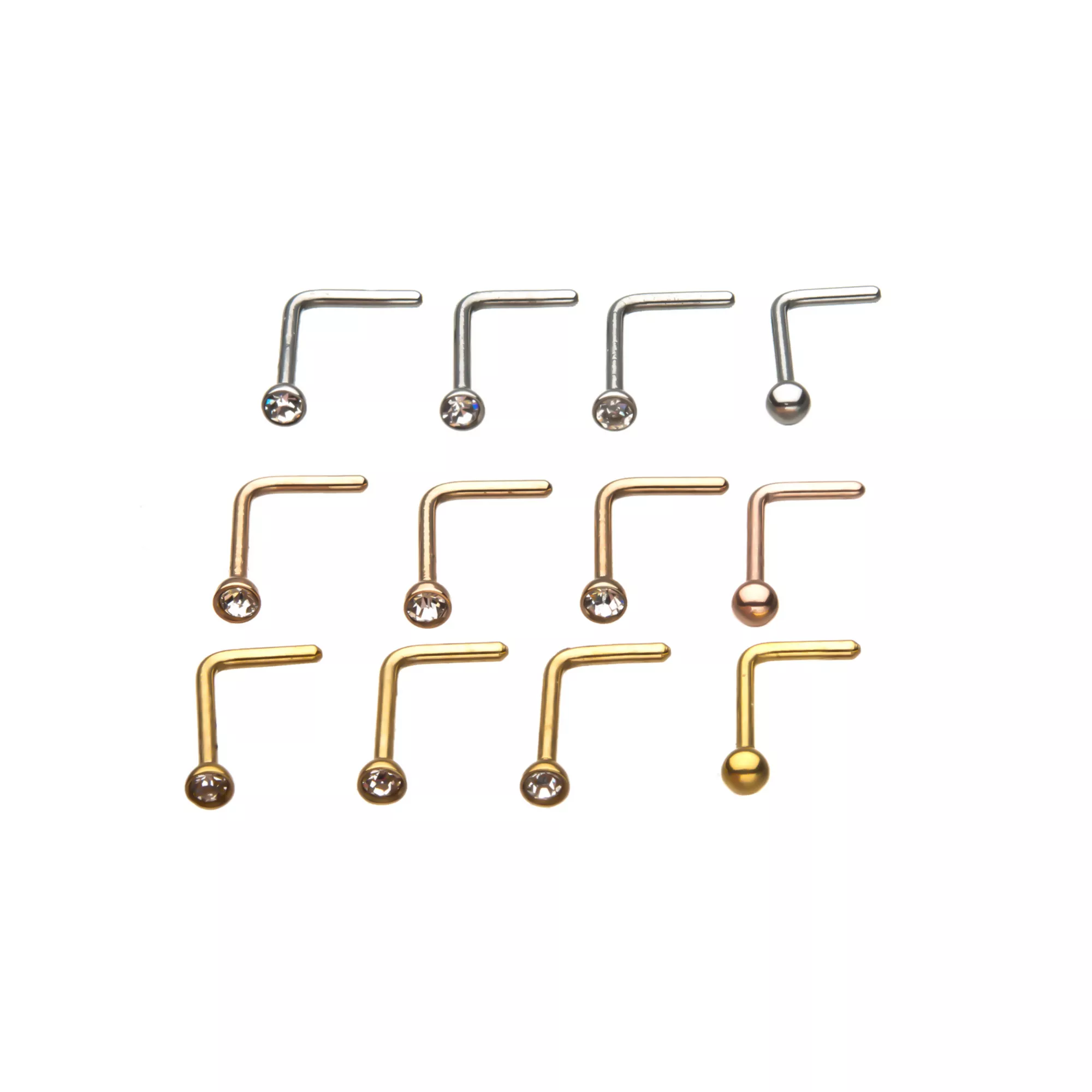 Multi-Pack CZ L-Bend Nose Rings 12 Pack - 20 Gauge at Spencer's