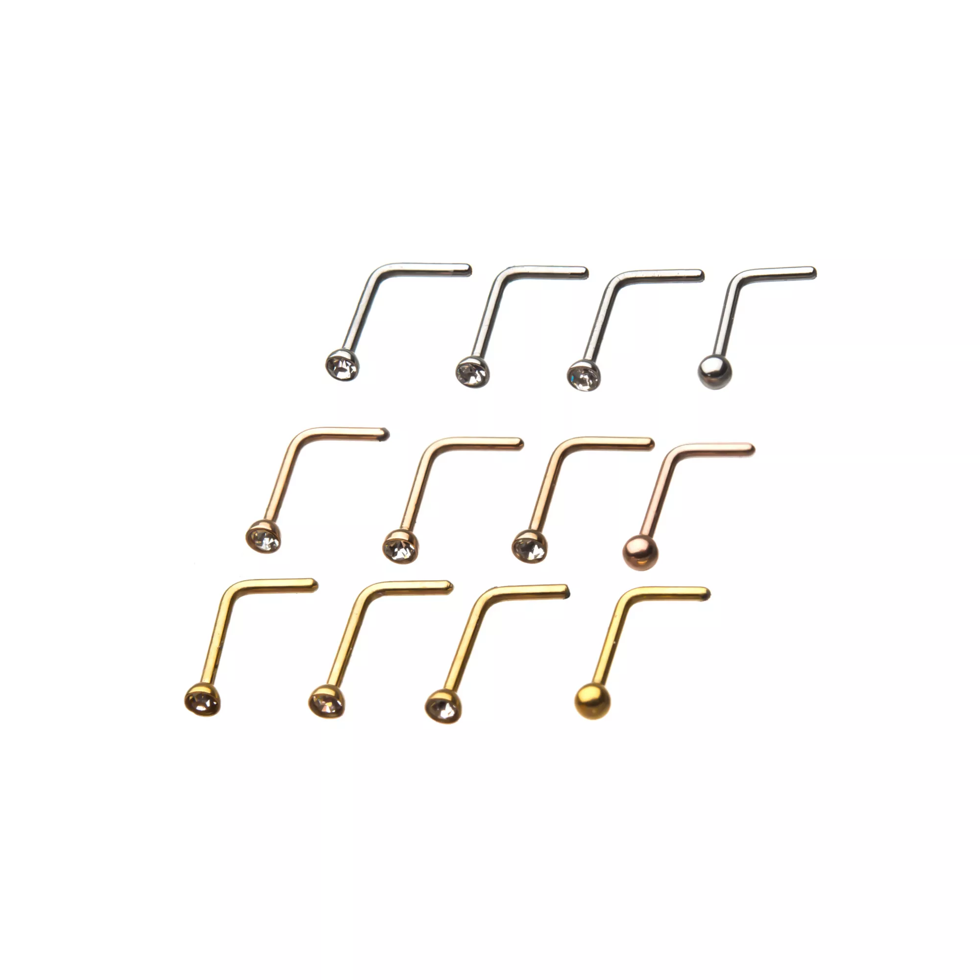 Multi-Pack CZ L-Bend Nose Rings 12 Pack - 20 Gauge at Spencer's