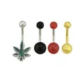Multi-Pack Glitter Leaf Belly Rings 4 Pack - 14 Gauge at Spencer's