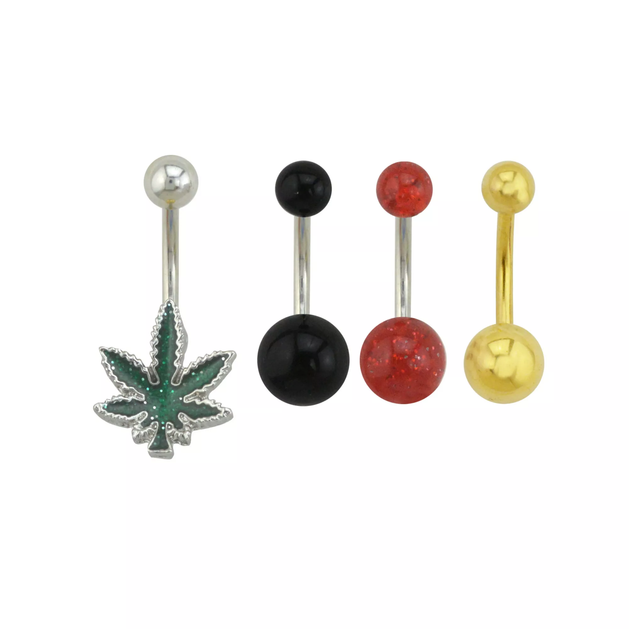Multi-Pack Glitter Leaf Belly Rings 4 Pack - 14 Gauge at Spencer's