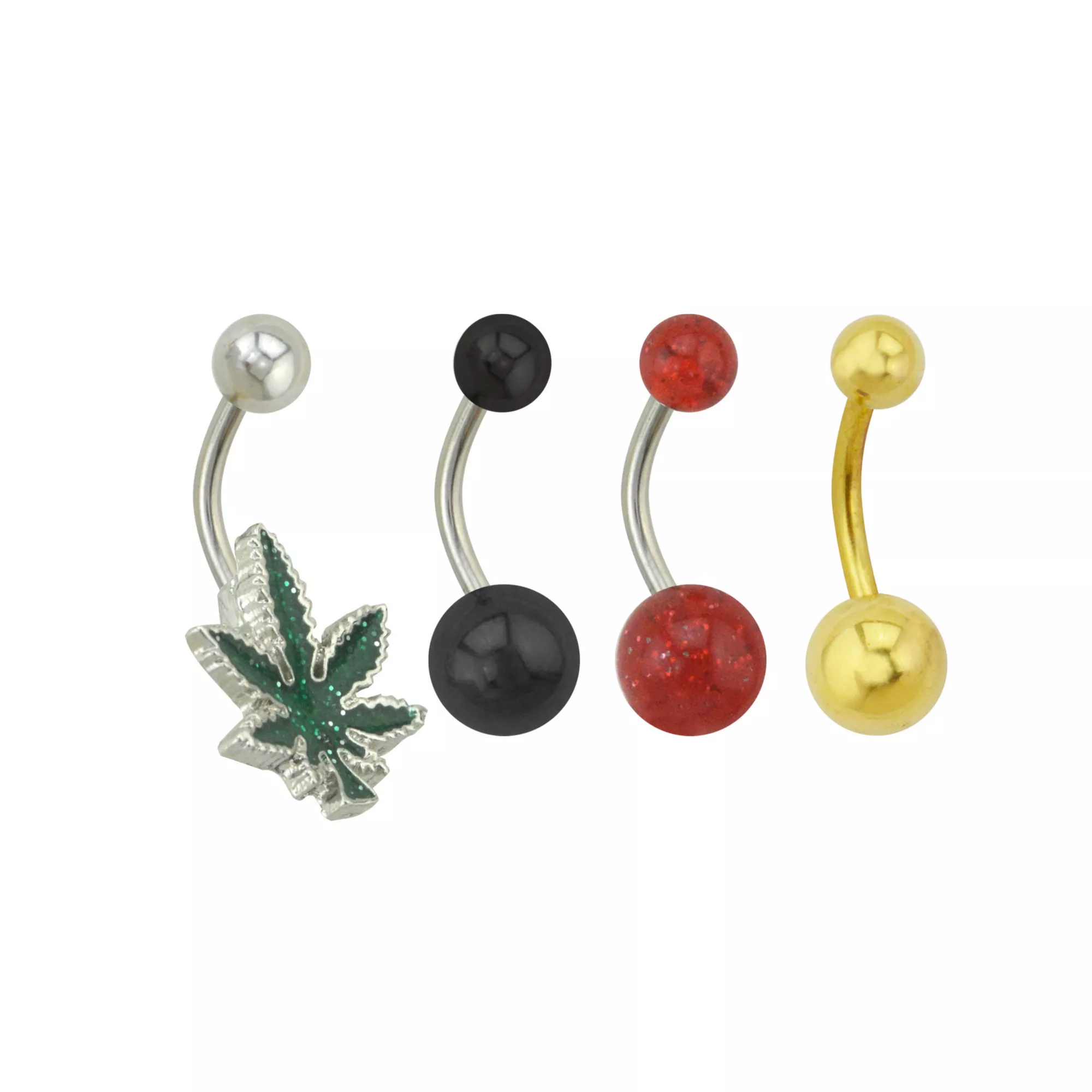 Multi-Pack Glitter Leaf Belly Rings 4 Pack - 14 Gauge at Spencer's