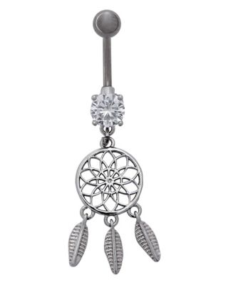 CZ Dreamcatcher Titanium Dangle Belly Ring - 14 Gauge