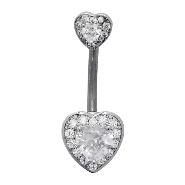 CZ Heart Titanium Belly Ring - 14 Gauge