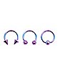 Teal and Purple Ombre Horseshoe Rings and Captive Rings 3 Pack - 16 Gauge