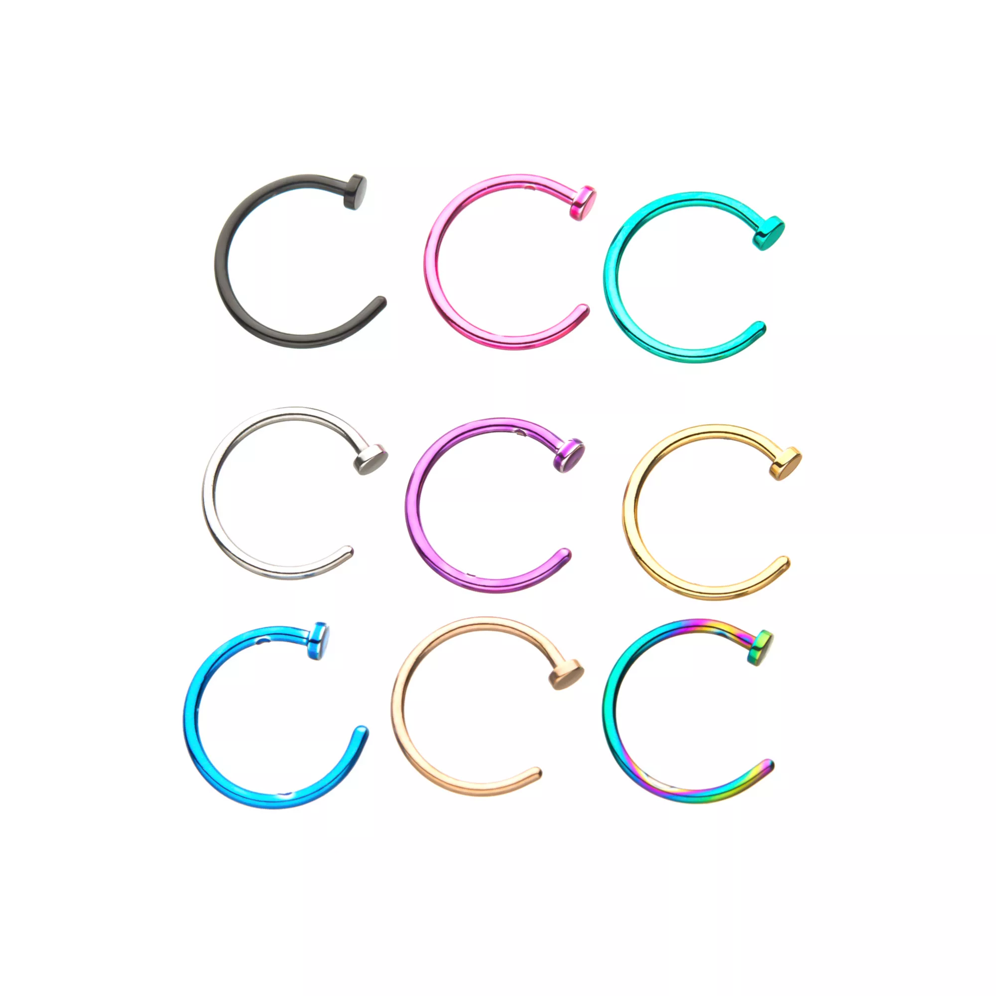 Multi-Pack Colored Half Hoop Nose Rings 9 Pack - 20 Gauge at Spencer's
