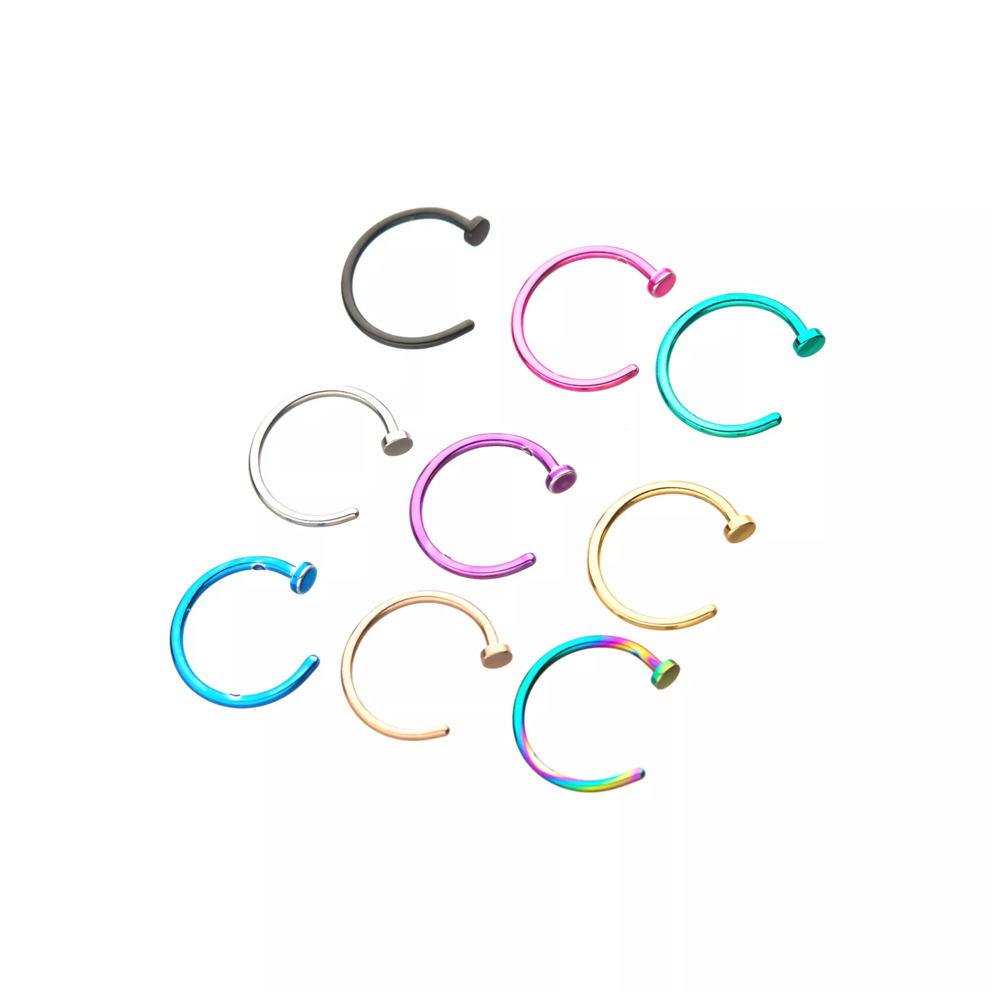 Multi-Pack Colored Half Hoop Nose Rings 9 Pack - 20 Gauge at Spencer's