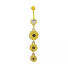 Yellow CZ Sunflower Dangle Belly Ring - 14 Gauge at Spencer's