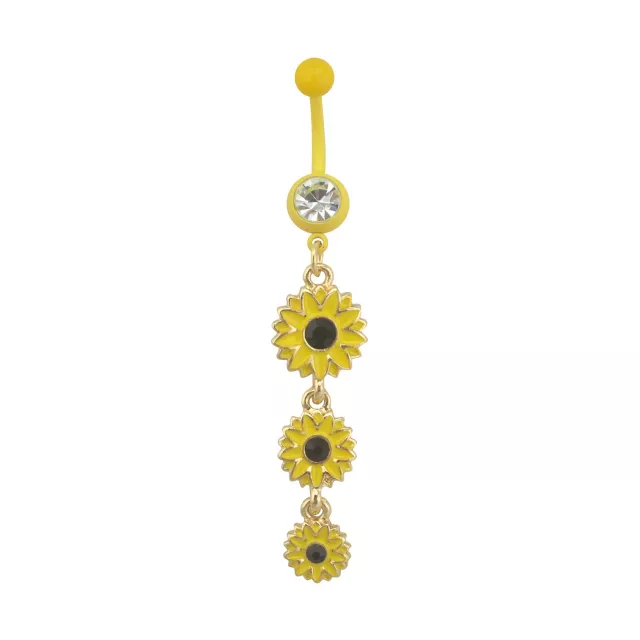 Yellow CZ Sunflower Dangle Belly Ring - 14 Gauge at Spencer's