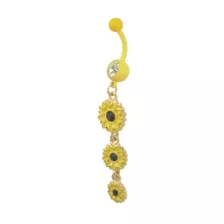 Yellow CZ Sunflower Dangle Belly Ring - 14 Gauge at Spencer's