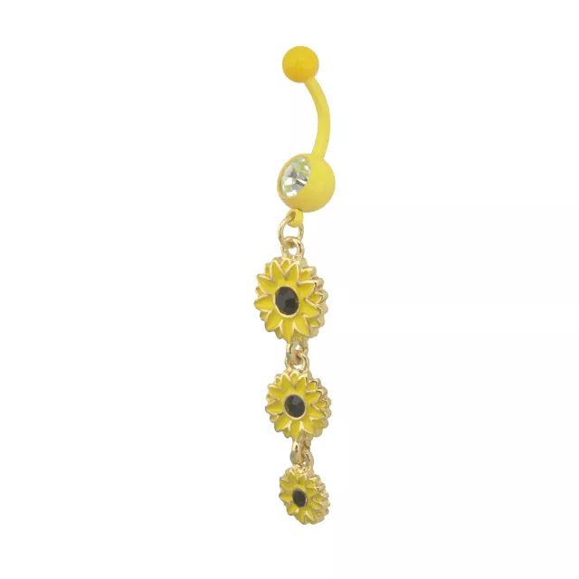 Yellow CZ Sunflower Dangle Belly Ring - 14 Gauge at Spencer's