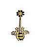 Goldtone CZ Flower Bumble Bee Belly Ring - 14 Gauge