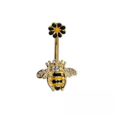 Goldtone CZ Flower Bumble Bee Belly Ring - 14 Gauge at Spencer's