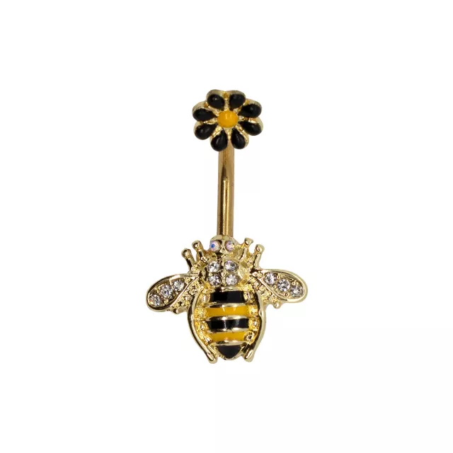 Goldtone CZ Flower Bumble Bee Belly Ring - 14 Gauge at Spencer's