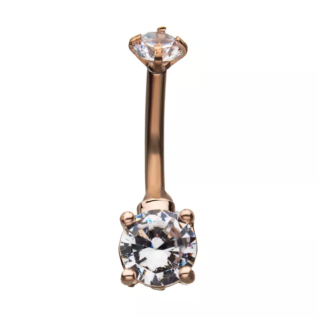 Rose Gold Crystal Clear Gem Belly Ring - 14 Gauge at Spencer's