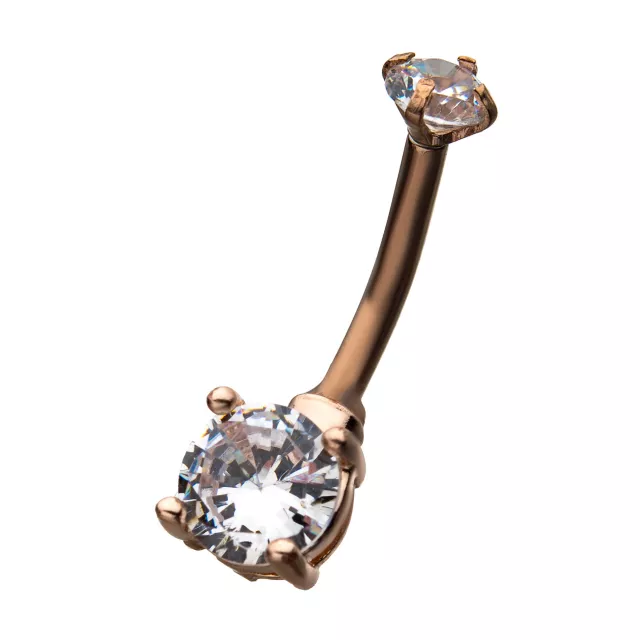 Rose Gold Crystal Clear Gem Belly Ring - 14 Gauge at Spencer's