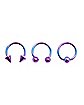 Blue and Purple Ombre Captive and Horseshoe Rings 3 Pack - 16 Gauge