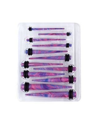 Pink and Blue Marble Ear Tapers Kit - 6 Pair - Spencer's