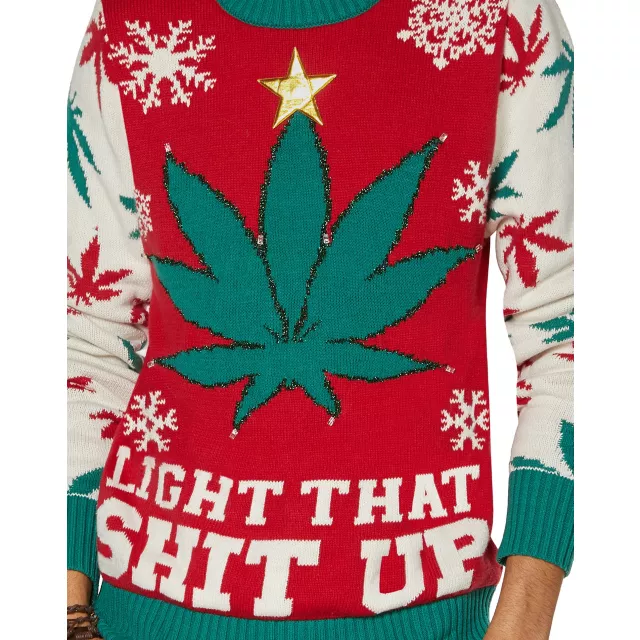 Light Up Weed Leaf Light That Shit Up Ugly Christmas Sweater Spencer s